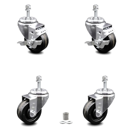 Service Caster 3.5 Inch Phenolic Wheel Swivel 3/8 Inch Threaded Stem Caster Brakes SCC, 2PK SCC-TS20S3514-PHR-381615-2-TLB-2